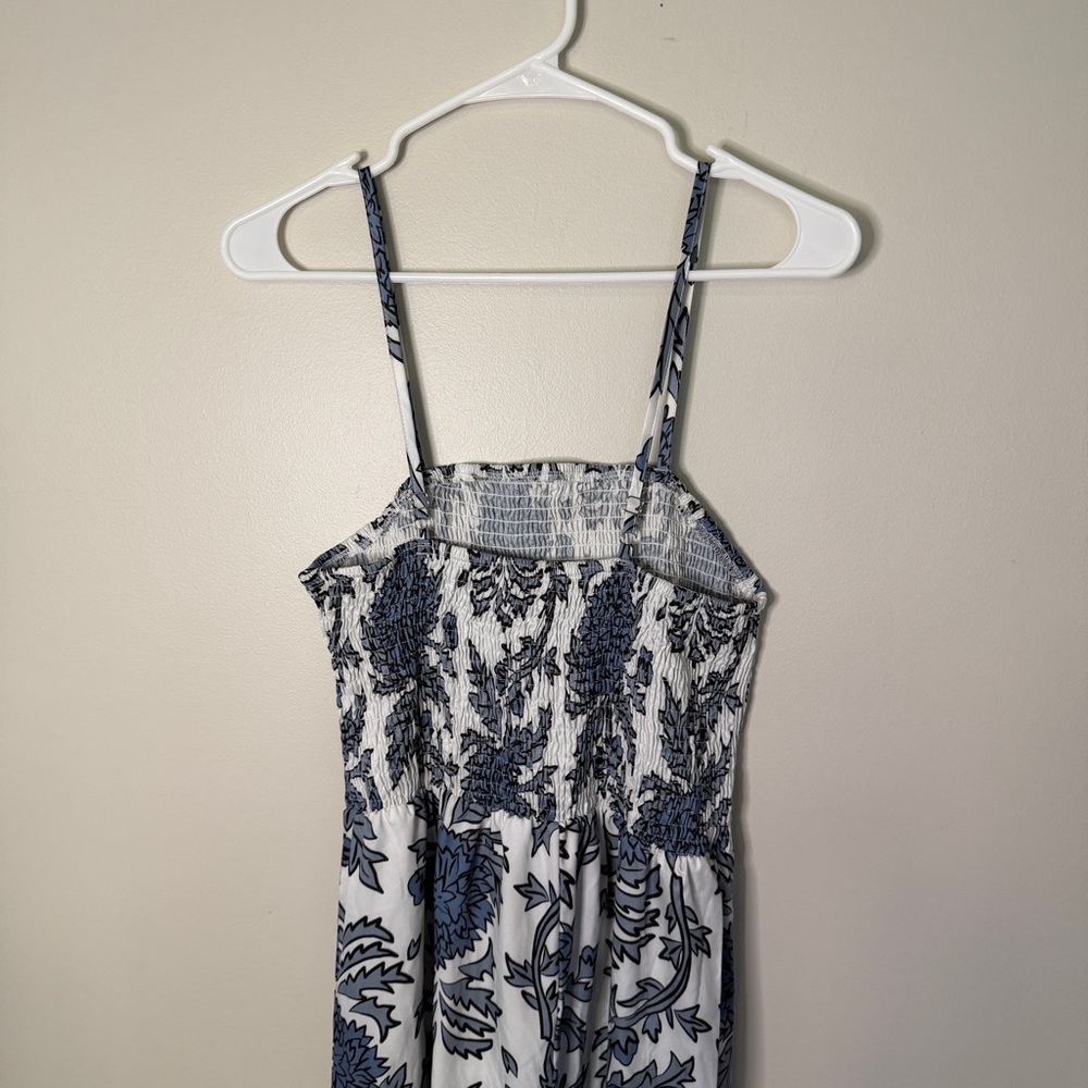 tropical blue and white womens romper size XL pants beach resort wear floral - Picture 3 of 9